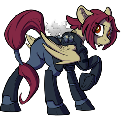 Size: 1200x1200 | Tagged: safe, artist:kalemon, oc, oc only, oc:ember flare, species:pegasus, species:pony, fallout equestria, enclave armor, female, mare, mutant, simple background, solo, transparent background
