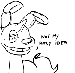 Size: 627x611 | Tagged: safe, artist:waackery, species:pony, species:unicorn, dialogue, five nights at freddy's, monochrome, ponified, simple background, solo, springtrap, william afton