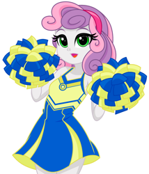 Size: 1124x1312 | Tagged: safe, artist:rosemile mulberry, character:sweetie belle, my little pony:equestria girls, cheerleader, cheerleader outfit, clothing, cute, diasweetes, female, looking at you, open mouth, pom pom, skirt, solo