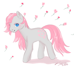 Size: 1280x1280 | Tagged: safe, artist:creeate97, character:snuzzle (g1), species:earth pony, species:pony, g1, female, flower, heart eyes, looking at you, mare, simple background, white background, wingding eyes