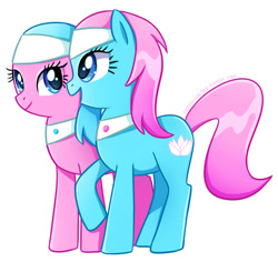 Size: 724x684 | Tagged: safe, artist:tsurime, character:aloe, character:lotus blossom, species:earth pony, species:pony, cute, duo, female, mare, open mouth, simple background, spa twins, spaww twins, white background
