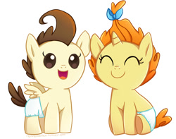 Size: 920x726 | Tagged: safe, artist:tsurime, character:pound cake, character:pumpkin cake, species:pegasus, species:pony, species:unicorn, baby, baby pony, cake twins, colt, cute, duo, eyes closed, female, filly, happy, male, open mouth, poundabetes, pumpkinbetes, siblings, simple background, smiling, twins, white background