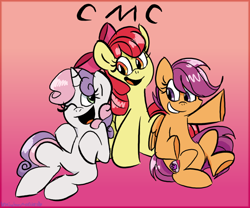 Size: 800x666 | Tagged: safe, artist:mirabuncupcakes15, character:apple bloom, character:scootaloo, character:sweetie belle, species:earth pony, species:pegasus, species:pony, species:unicorn, adorabloom, cute, cutealoo, cutie mark crusaders, diasweetes, female, filly, grin, happy, one eye closed, open mouth, raised hoof, sitting, smiling, trio, wink