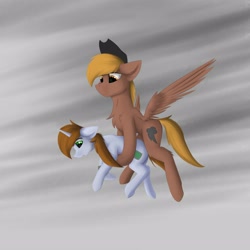 Size: 4000x4000 | Tagged: safe, artist:observerdoz, oc, oc only, oc:calamity, oc:littlepip, species:pegasus, species:pony, species:unicorn, fallout equestria, clothing, cowboy hat, dashite, duo, fanfic, fanfic art, female, flying, hat, hetero littlepip, hooves, horn, male, mare, misleading thumbnail, piplamity, stallion, wings