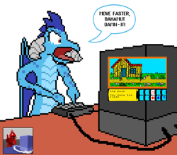 Size: 768x672 | Tagged: safe, artist:derek the metagamer, character:princess ember, species:dragon, angry, comic, dragonia, dragonia (video game), ember is not amused, keyboard, pixel art, screenshots, sinclair zx specturm, television, unamused, video game, voxel art, yelling, zx spectrum