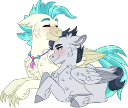 Size: 974x820 | Tagged: safe, artist:artistcoolpony, character:rumble, character:terramar, species:classical hippogriff, species:hippogriff, species:pegasus, species:pony, chest fluff, colt, crack shipping, cuddling, cute, gay, male, rumblebetes, rumblemar, shipping, simple background, terrabetes, transparent background