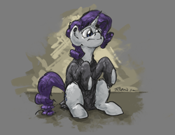 Size: 3300x2550 | Tagged: safe, artist:th3ipodm0n, character:rarity, species:pony, species:unicorn, clothing, female, jersey, mare, sitting, solo, three quarter view