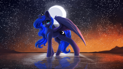 Size: 4974x2798 | Tagged: safe, artist:hitbass, character:princess luna, species:alicorn, species:pony, collaboration, female, mare, moon, night, night sky, reflection, sky, solo, stars