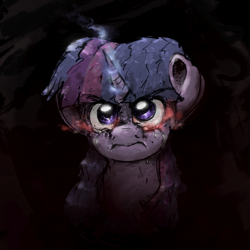Size: 2000x2000 | Tagged: safe, artist:th3ipodm0n, character:twilight sparkle, species:pony, newbie artist training grounds, angry, atg 2020, bust, female, full face view, glowing eyes, glowing horn, horn, looking at you, mare, rage, solo, teary eyes