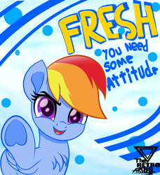 Size: 2550x2802 | Tagged: safe, artist:theretroart88, character:rainbow dash, species:pegasus, species:pony, chest fluff, female, mare, movie accurate, positive ponies, raised hoof, text, touching the screen