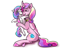 Size: 2400x1936 | Tagged: safe, artist:mylittlegodzilla, character:princess cadance, character:princess flurry heart, species:alicorn, species:pony, cuddling, cute, cutie mark, eyes closed, family, female, filly, flurrybetes, holding a pony, hug, mare, mother and child, mother and daughter, simple background, sitting, smiling, white background