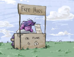 Size: 3300x2550 | Tagged: safe, artist:th3ipodm0n, character:twilight sparkle, species:pony, booth, cute, eyes closed, female, free hugs, high res, lucy's advice booth, mare, nap, onomatopoeia, outdoors, pillow, pone, sign, sky, sleeping, solo, sound effects, stand, twiabetes, zzz