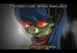 Size: 1280x877 | Tagged: safe, artist:fiddlearts, character:fiddlesticks, all according to keikaku, apple family member, death note, headphones, headset, just as planned, keikaku means plan, parody