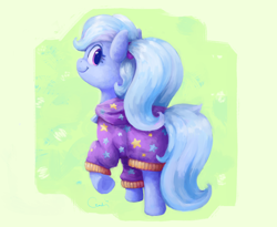 Size: 3660x3000 | Tagged: safe, artist:aemantaslim, character:trixie, species:pony, species:unicorn, alternate hairstyle, babysitter trixie, clothing, female, hoodie, looking at you, looking back, smiling, solo