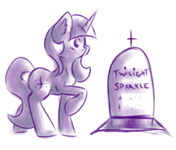 Size: 4808x4081 | Tagged: safe, artist:coco-drillo, character:twilight sparkle, species:pony, species:unicorn, newbie artist training grounds, ear fluff, female, gravestone, hole, natg2020, raised hoof, simple background, solo, tombstones, walking, white background