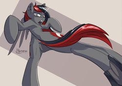 Size: 3496x2480 | Tagged: safe, alternate version, artist:madgehog, oc, oc:burning shadow, species:pegasus, species:pony, blushing, butt, cat eyes, colored, cool, female, fight scene, frog (hoof), kick, kicking, looking at you, looking back, mare, open mouth, piercing, plot, shocked, slit eyes, solo, spread legs, spreading, tail, underhoof, vampire, vampire teeth