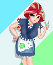 Size: 1701x2079 | Tagged: safe, artist:anonix123, character:sunset shimmer, species:human, episode:good vibes, eqg summertime shorts, g4, my little pony: equestria girls, clothing, female, humanized, solo, sunset sushi