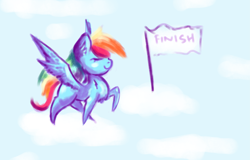Size: 5523x3545 | Tagged: safe, artist:coco-drillo, character:rainbow dash, species:pegasus, species:pony, newbie artist training grounds, chest fluff, chibi, cloudsdale, ear fluff, female, natg2020, simple background, sky, solo, spread wings, wings
