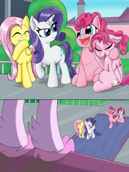 Size: 768x1024 | Tagged: safe, artist:mrleft, character:bifröst, character:fluttershy, character:pinkie pie, character:rarity, character:silverstream, species:earth pony, species:hippogriff, species:pegasus, species:pony, species:unicorn, series:school snacks, friendship student, imminent vore, story in the source