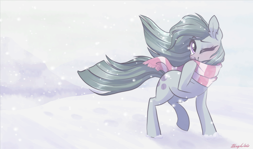 Size: 847x500 | Tagged: safe, artist:szafir87, artist:zlayd-oodles, character:marble pie, species:earth pony, species:pony, animated, blushing, clothing, cute, female, gif, marblebetes, mare, scarf, snow, solo