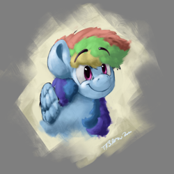 Size: 2000x2000 | Tagged: safe, artist:th3ipodm0n, character:rainbow dash, species:pegasus, species:pony, newbie artist training grounds, atg 2020, bust, eyebrows, eyebrows visible through hair, female, folded wings, mare, portrait, smiling, solo, three quarter view, wings