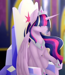 Size: 2411x2756 | Tagged: safe, artist:chrystal_company, character:twilight sparkle, character:twilight sparkle (alicorn), species:alicorn, species:pony, female, friendship throne, hoof shoes, mare, peytral, sitting, solo