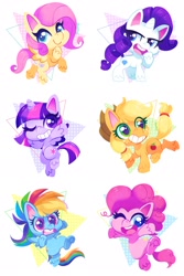 Size: 1365x2048 | Tagged: safe, artist:sharmie, character:applejack, character:fluttershy, character:pinkie pie, character:rainbow dash, character:rarity, character:twilight sparkle, character:twilight sparkle (alicorn), species:alicorn, species:earth pony, species:pegasus, species:pony, species:unicorn, my little pony:pony life, cute, female, mane six, mare, one eye closed, open mouth, smiling, wink