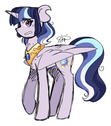 Size: 1024x1161 | Tagged: safe, artist:gallantserver, artist:thepegasisterpony, oc, oc only, oc:twilight sombra, parent:radiant hope, parent:twilight sparkle, species:alicorn, species:pony, alicorn oc, horn, jewelry, magical lesbian spawn, nervous, offspring, parents:radiantlight, regalia, simple background, solo, transparent background, wings