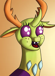 Size: 1500x2063 | Tagged: safe, artist:starbat, character:thorax, species:changeling, species:reformed changeling, bust, cursed image, cute, freckles, male, open mouth, portrait, solo, spongebob squarepants, teeth, thorabetes