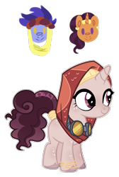Size: 823x1225 | Tagged: safe, artist:owl-clockwork, character:hoo'far, character:saffron masala, oc, parent:hoo'far, parent:saffron masala, parents:saf'far, species:pony, species:unicorn, female, filly, goggles, offspring, simple background, transparent background