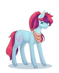 Size: 1080x1348 | Tagged: safe, artist:chrystal_company, oc, oc only, species:earth pony, species:pony, colored hooves, earth pony oc, neckerchief, simple background, smiling, solo, white background
