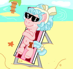 Size: 337x315 | Tagged: safe, artist:drypony198, character:cozy glow, a better ending for cozy, beach, chair, cozybetes, cute, palm tree, relaxing, tree