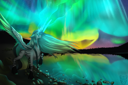 Size: 4500x3000 | Tagged: safe, artist:lastaimin, oc, oc:levi, species:alicorn, species:pony, aurora borealis, solo, two toned wings, wings