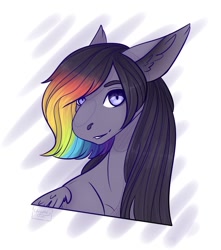 Size: 1080x1221 | Tagged: safe, artist:chrystal_company, oc, oc only, species:pegasus, species:pony, abstract background, bust, multicolored hair, open mouth, pegasus oc, rainbow hair, smiling, solo, wings