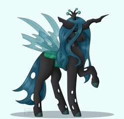 Size: 2136x2039 | Tagged: safe, artist:chrystal_company, character:queen chrysalis, species:changeling, changeling queen, female, hoof polish, raised hoof, simple background, solo