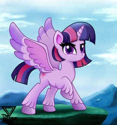 Size: 2300x2460 | Tagged: safe, artist:theretroart88, character:twilight sparkle, character:twilight sparkle (alicorn), species:alicorn, species:pony, my little pony:pony life, female, g4.5 to g4, hoof fluff, mare, raised hoof, solo, spread wings, unshorn fetlocks, wings