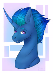 Size: 3307x4677 | Tagged: safe, artist:chrystal_company, oc, oc only, oc:lightning star, species:alicorn, species:pony, alicorn oc, bust, curved horn, ear fluff, grin, horn, simple background, smiling, solo, transparent background