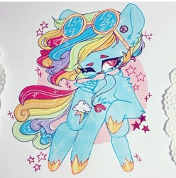 Size: 720x727 | Tagged: safe, artist:dollbunnie, character:rainbow dash, species:pegasus, species:pony, ear piercing, earring, female, instagram, jewelry, one eye closed, piercing, solo, stars, sunglasses, wings, wink