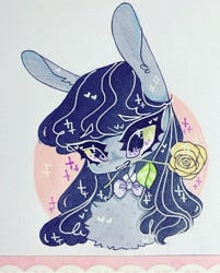 Size: 720x895 | Tagged: safe, artist:dollbunnie, character:octavia melody, species:earth pony, species:pony, bow tie, collar, cute, female, flower, heart, long ears, rose, solo, sparkles, yellow rose
