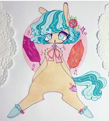 Size: 720x796 | Tagged: safe, artist:dollbunnie, character:coco pommel, clothing, cocobetes, collar, curly mane, cute, feather, female, hairpin, instagram, marker drawing, socks, solo, traditional art