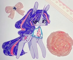 Size: 720x592 | Tagged: safe, artist:dollbunnie, character:twilight sparkle, species:pony, species:unicorn, bow, clothing, different hairstyle, female, instagram, marker drawing, necktie, ponytail, shirt, solo, traditional art