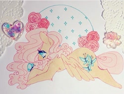 Size: 720x547 | Tagged: safe, artist:dollbunnie, character:fluttershy, species:pegasus, species:pony, butterfly, flower, instagram, marker drawing, rose, traditional art, wings
