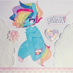 Size: 720x723 | Tagged: safe, artist:dollbunnie, character:rainbow dash, fanfic:cupcakes, bandage, hair over eyes, injured, scared