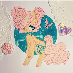 Size: 720x719 | Tagged: safe, artist:dollbunnie, character:fluttershy, species:pegasus, species:pony, bow tie, butterfly, different hairstyle, eyebrows, instagram, wings