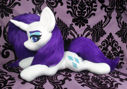 Size: 3476x2428 | Tagged: safe, artist:doctorkoda, character:rarity, species:pony, female, plushie, prone, solo