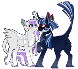 Size: 1500x1327 | Tagged: safe, artist:clay-bae, oc, oc only, oc:alto, oc:north star, parent:fluttershy, parent:rarity, parent:tempest shadow, parent:twilight sparkle, parents:flarity, parents:tempestlight, species:pony, species:unicorn, curved horn, feathered fetlocks, horn, magical lesbian spawn, male, offspring, simple background, stallion, tail feathers, transparent background