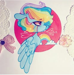Size: 720x726 | Tagged: safe, artist:dollbunnie, character:rainbow dash, species:pegasus, species:pony, eyebrows, female, instagram, marker drawing, rainbow, short hair, solo, traditional art