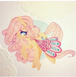 Size: 720x733 | Tagged: safe, artist:dollbunnie, character:fluttershy, eyebrows, female, glimmer wings, instagram, marker drawing, solo, traditional art, wings