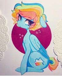 Size: 720x893 | Tagged: safe, artist:dollbunnie, character:rainbow dash, species:pegasus, species:pony, alternate cutie mark, alternate hairstyle, eyebrows, eyelashes, female, instagram, marker drawing, short hair, solo, stars, traditional art