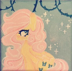 Size: 720x712 | Tagged: safe, artist:dollbunnie, character:fluttershy, species:pegasus, species:pony, acrylic painting, eyelashes, fanart, female, solo, sparkling, traditional art